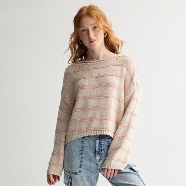 

Текстурированный свитер с вырезом-лодочкой для юниоров So, цвет oatmeal heather stripe