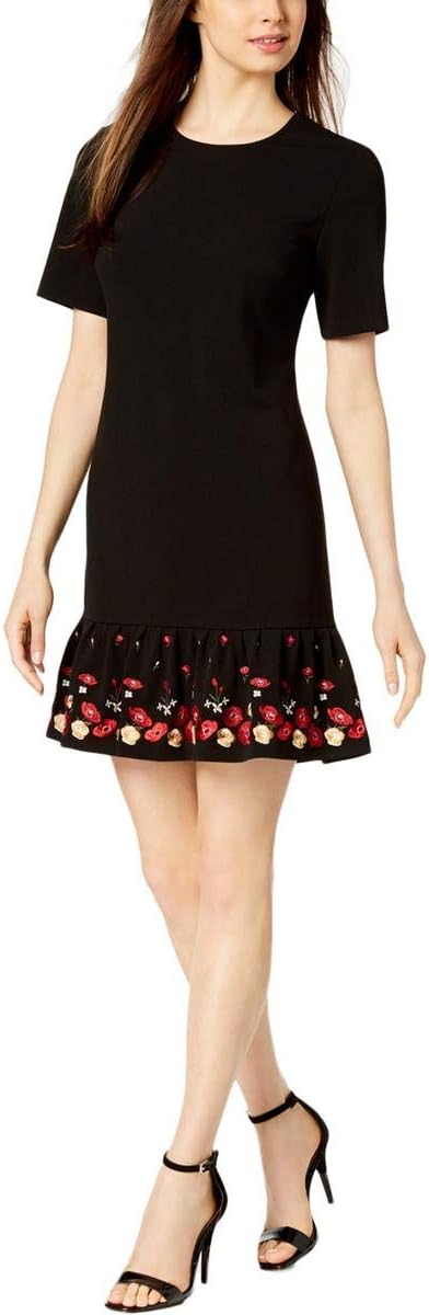 

Женское облегающее платье Calvin Klein с короткими рукавами и вышитым оборчатым подолом, Black/Multi