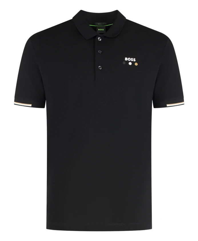 

Хлопковая рубашка-поло с ребристыми манжетами Hugo, черный