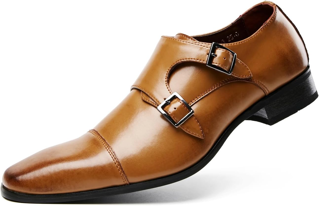 

Мужские лоферы и слипоны Santimon с пряжкой, монк-стрэп, повседневные модные формальные кожаные лоферы на каждый день для мужчин, Tan