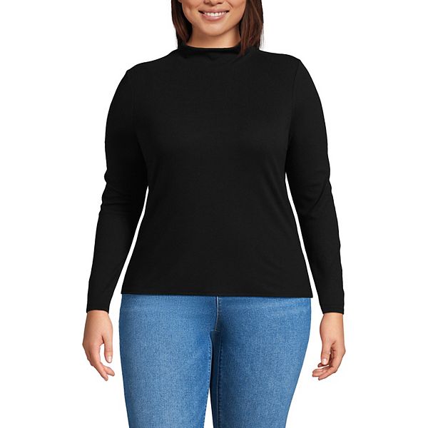 

Топ с длинными рукавами и воротником-стойкой Plus size Lands' End, Black