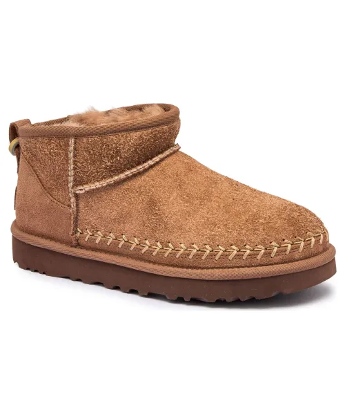 Классические ультрамини кожаные зимние ботинки Biarritz Ugg, бежевый