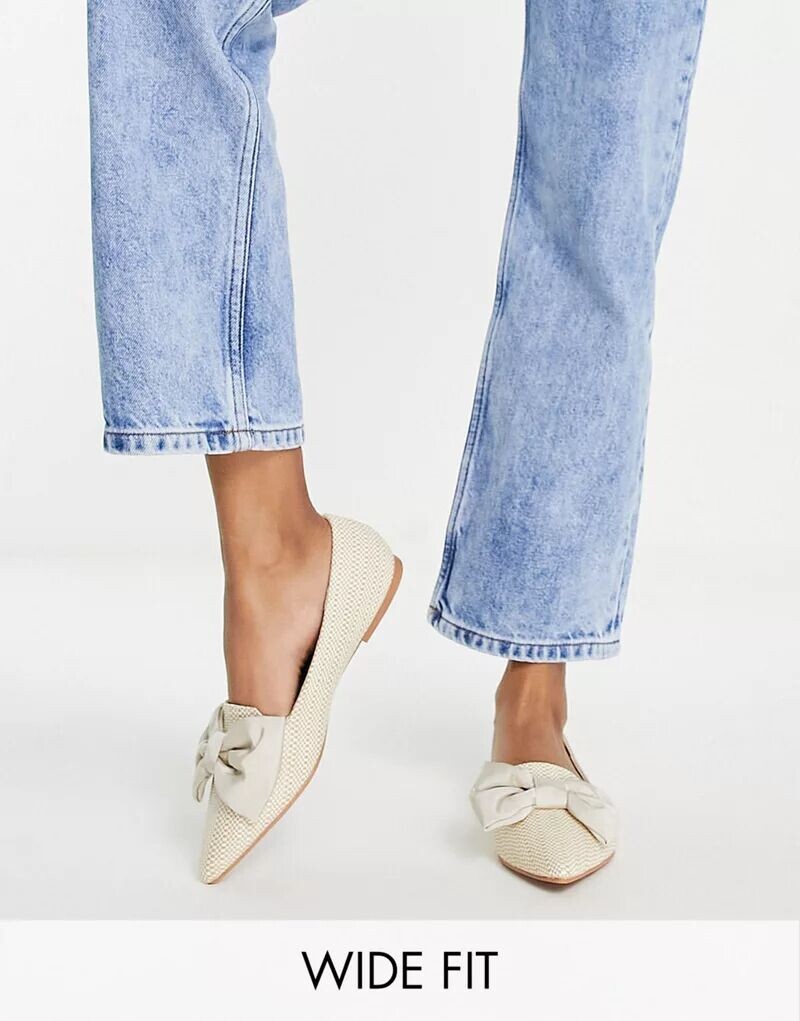 ASOS Wide Fit балетки из натуральной рафии, заостренные, с бантом, широкий крой