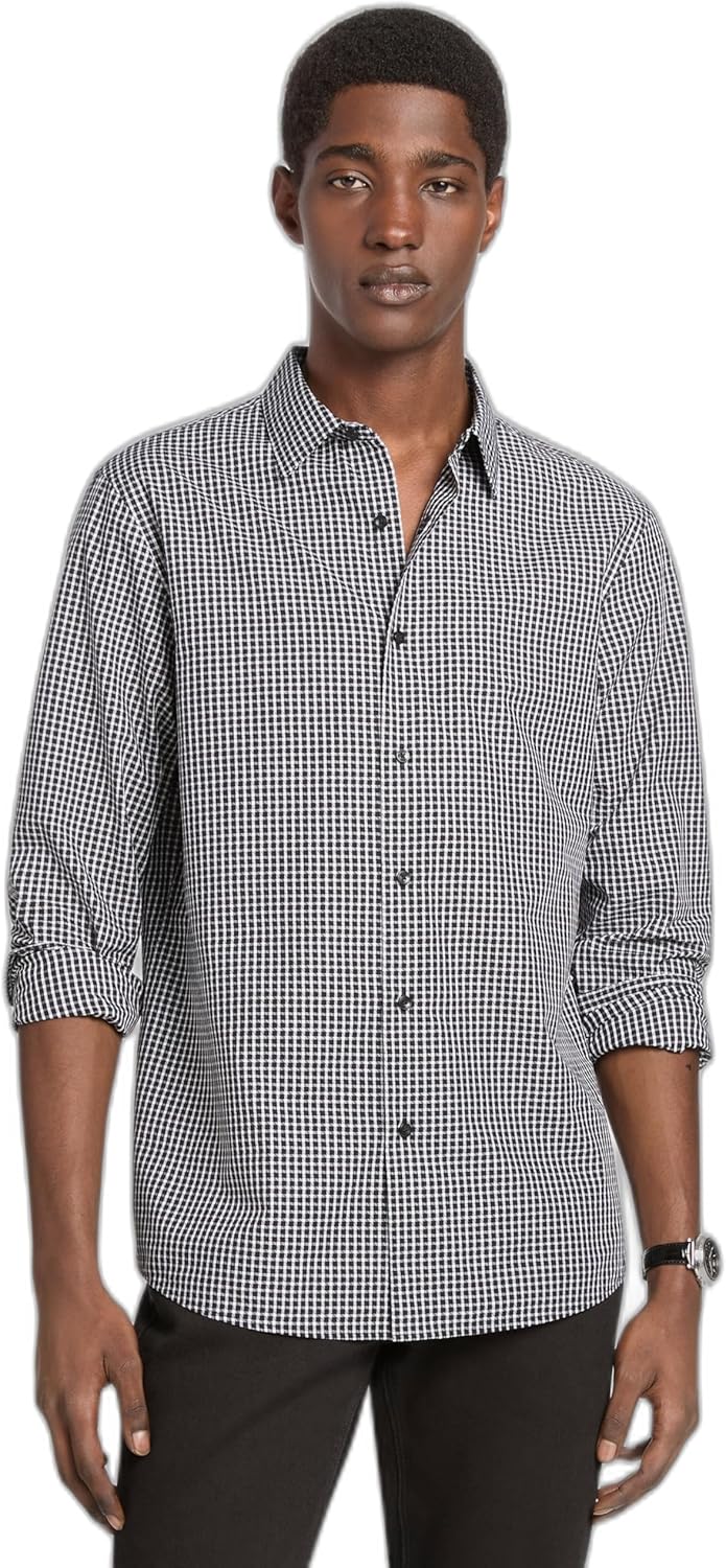 

Michael Kors Мужская классическая рубашка с длинным рукавом в клетку dobby, Black