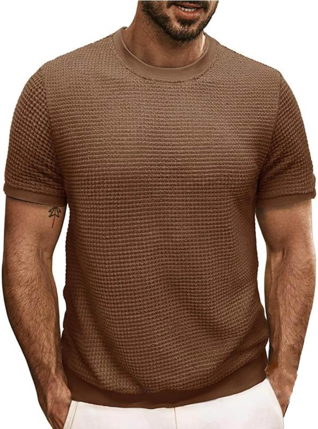 

Футболка Waffle Knit для мужчин, короткий рукав, легкая