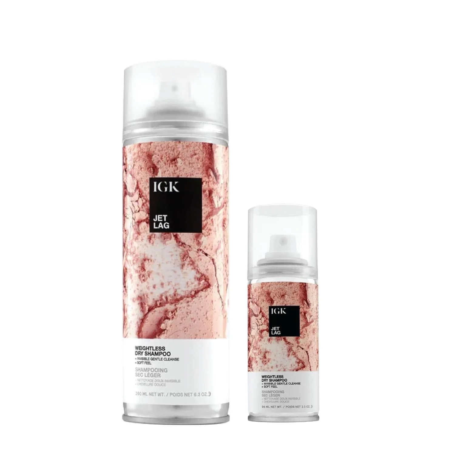IGK Jet Lag Invisible Dry Shampoo, набор из 2 штук: полноразмерный и дорожный, невесомая формула с вулканическим пеплом для очищения