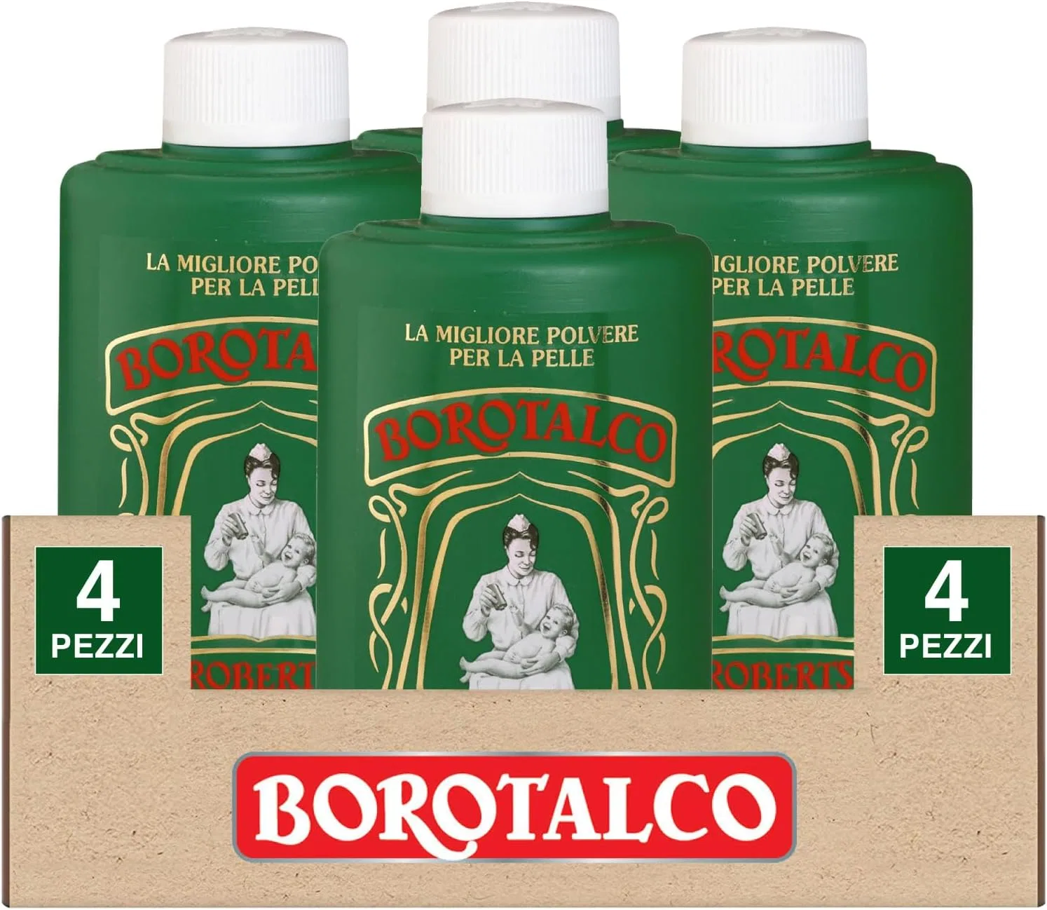 Универсальная тальковая пудра Borotalco Roberts, 4 флакона по 200 г Borotalco, 4 Bottles Of 200 G