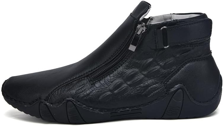 

Ботинки Hhhchpm для мужчин средней высоты с боковой молнией, повседневные, удобные, с круглым носком, противоскользящие лоферы для прогулок и походов на улице, черный