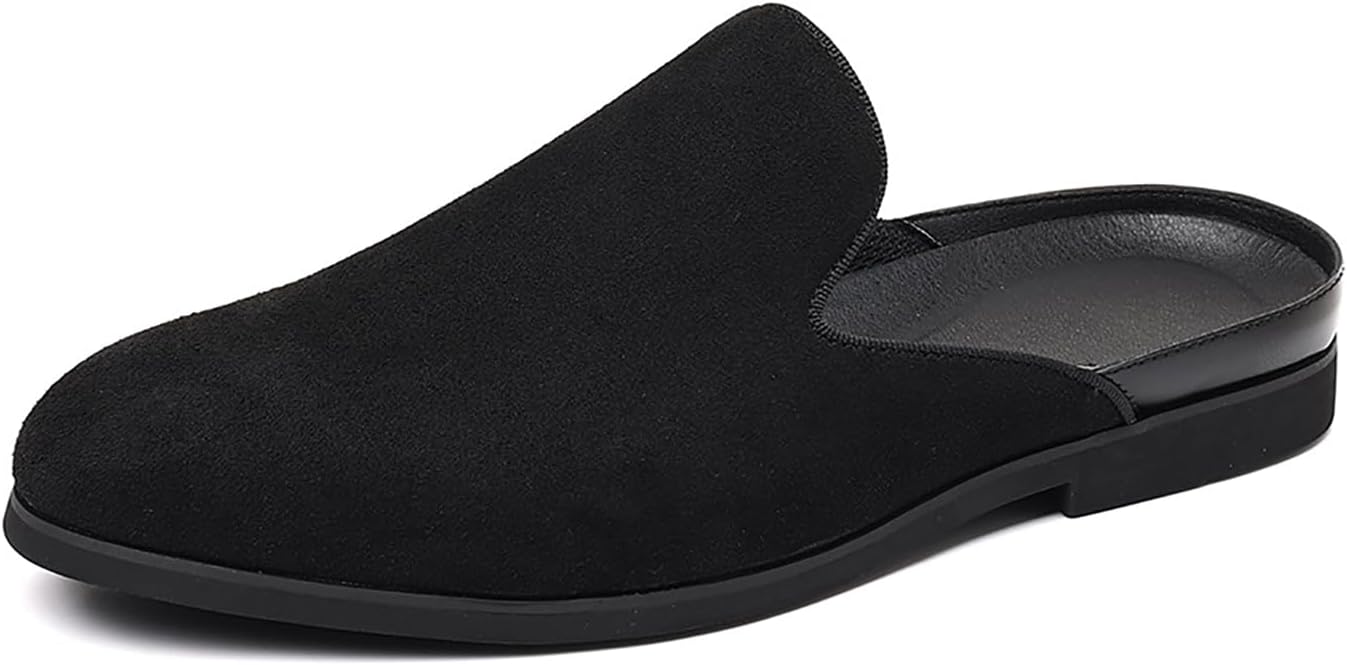 

Мужские замшевые мюли и сабо BOEGBNW с закрытым носком, на плоской подошве, без задника, с удобной посадкой, низким каблуком, повседневные туфли-лодочки, нескользящие полусандалии с ремешком сзади, для вождения и делового стиля, черный