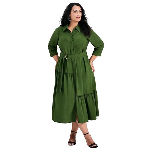 

Женское платье-рубашка Flora с поясом plus size Avenue, Olive Green