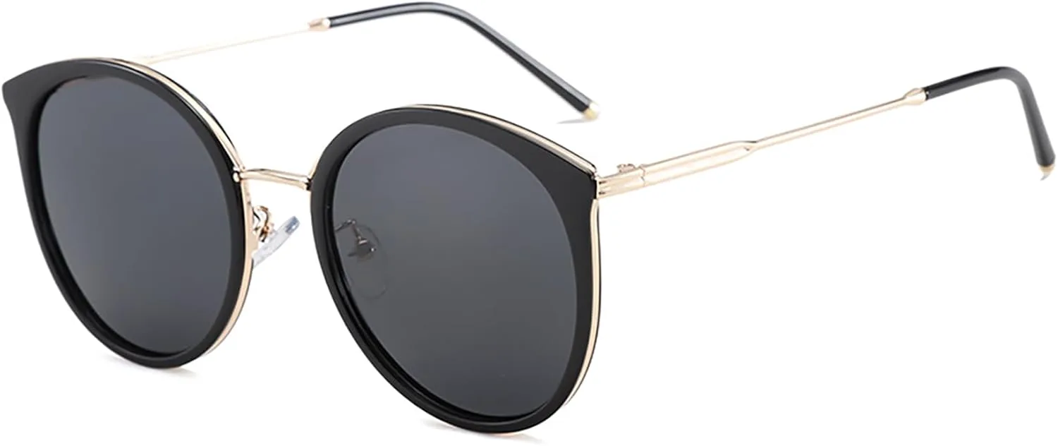 

Поляризованные ретро-солнцезащитные очки круглой формы для женщин, стильные «кошачий глаз», модные винтажные очки с защитой от УФ-излучения UV400 ONLYZILLA, Black