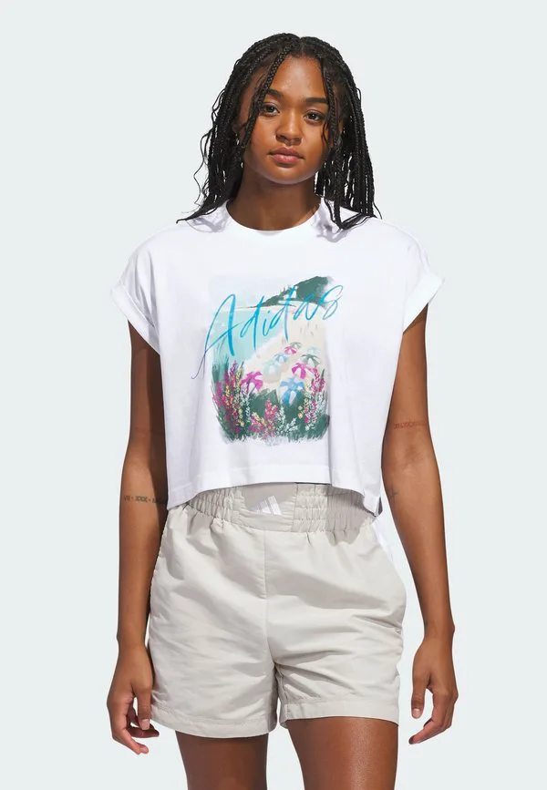 

Футболка с летним романтическим принтом в базовом стиле Adidas Sportswear, White, Белый, Футболка с летним романтическим принтом в базовом стиле Adidas Sportswear, White