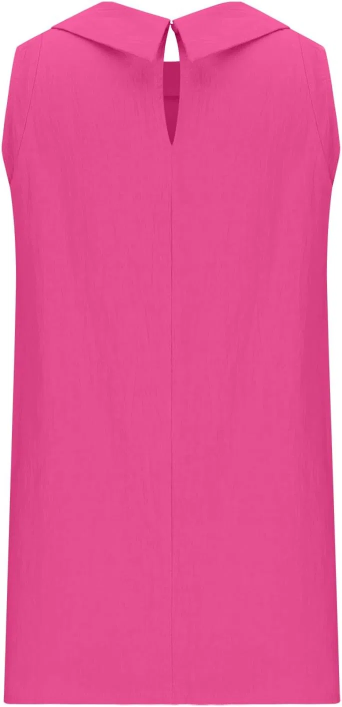 Женский топ-майка из хлопка и льна, с круглым вырезом, свободный крой, 01#hot Pink — фото 4