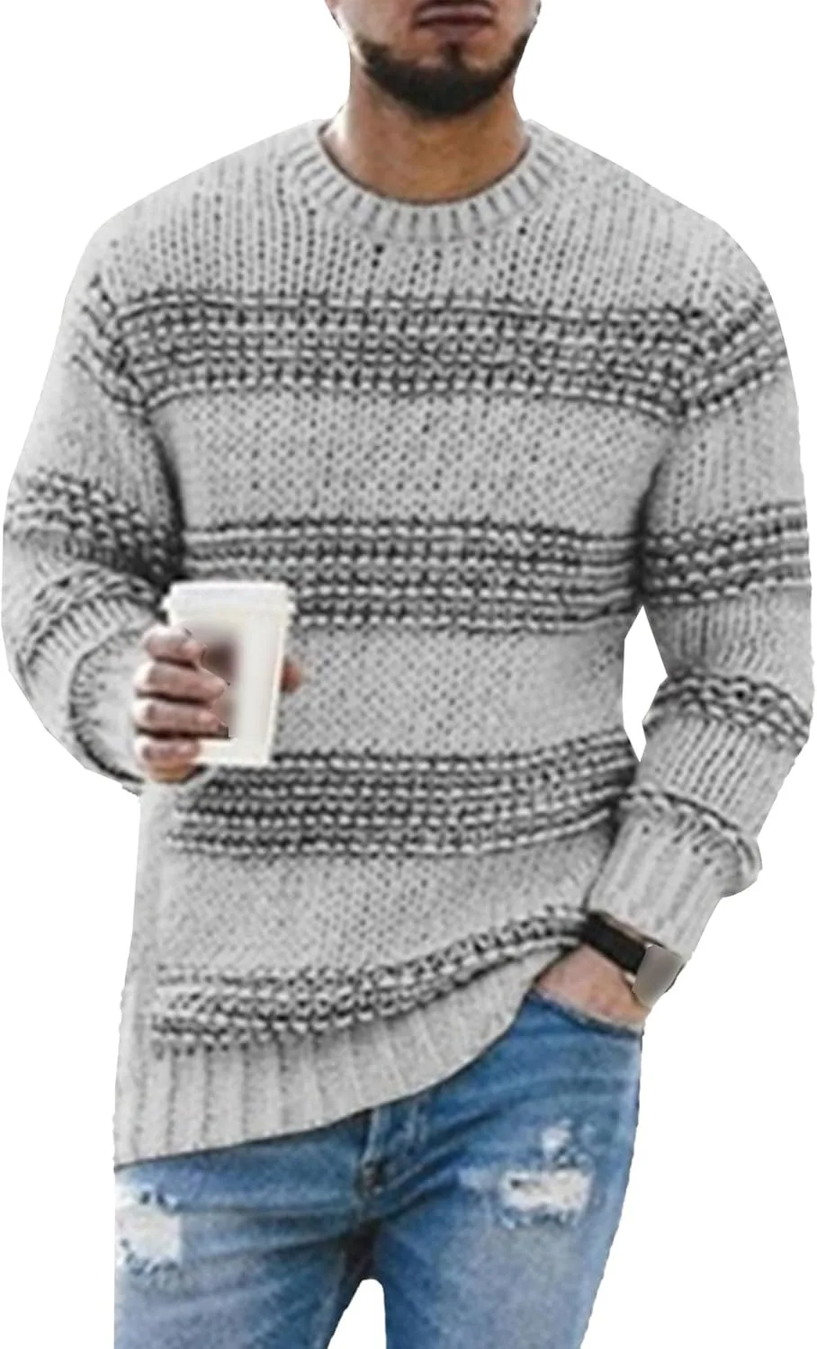 

Мужской полосатый вязаный пуловер Classic Casual Crewneck Gsywaipei