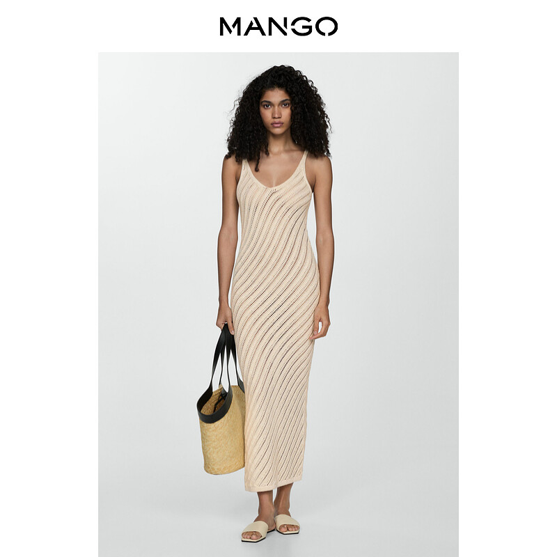 Женское платье Mango из смешанного хлопка, бежевый