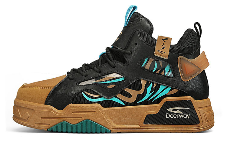 

Кроссовки DEERWAY Skateboarding Shoes Men High-top Yellow-brown-black, черный