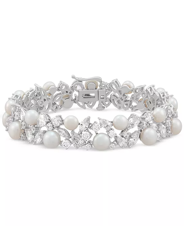 

Браслет из стерлингового серебра с культивированным пресноводным жемчугом (5–6,5 мм) и кубическим цирконием Arabella, silver