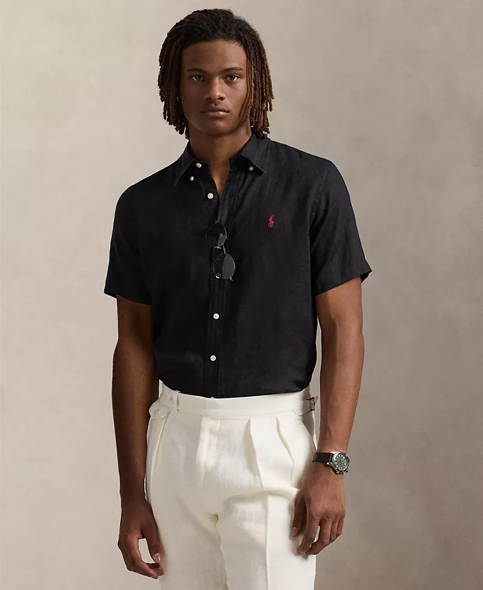 

Мужская льняная рубашка с коротким рукавом на пуговицах Polo Ralph Lauren, черный