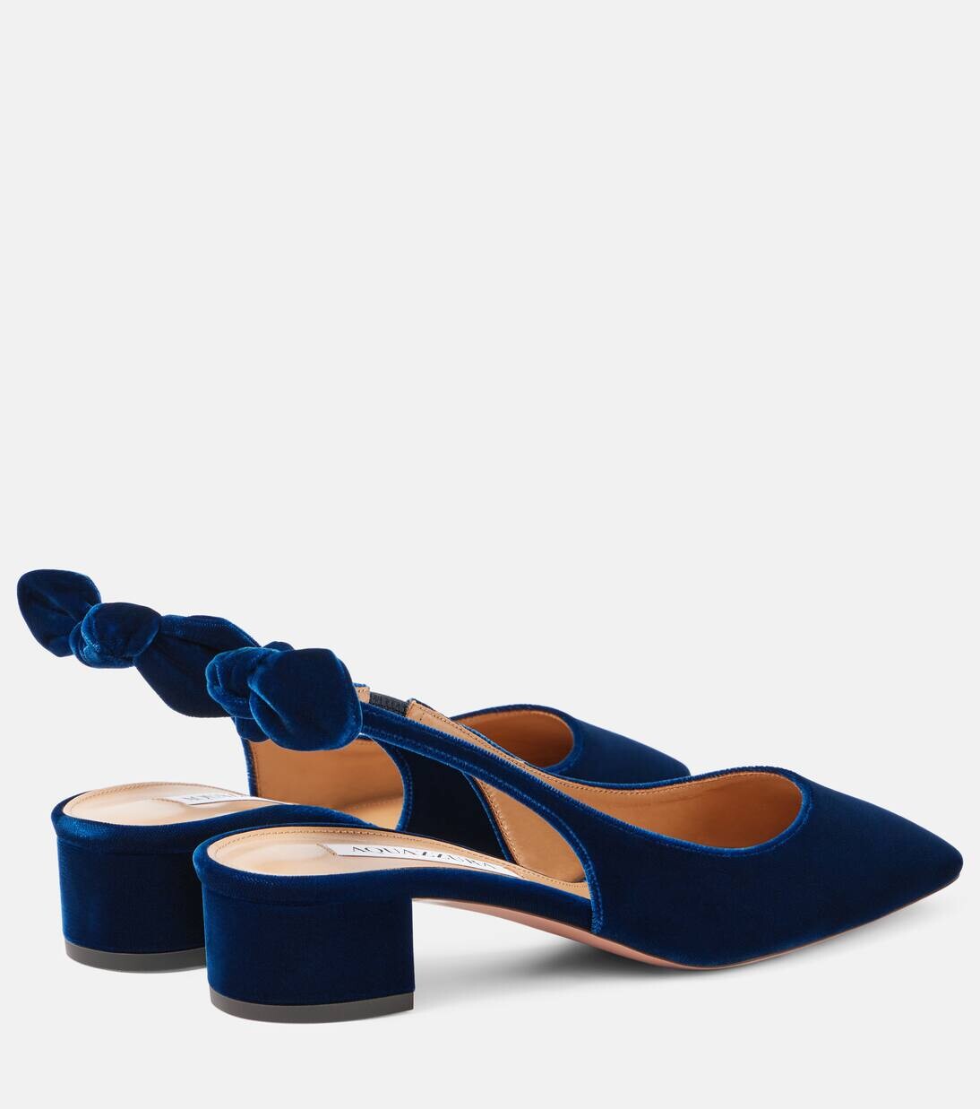 Бархатные туфли-лодочки Very Bow Tie 35 с открытой пяткой Aquazzura, цвет paris blue — фото 2