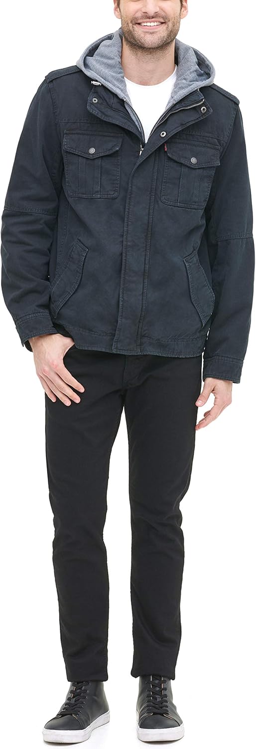 Мужская военная куртка Levi's из стираного хлопка с капюшоном (стандартные размеры, большие и высокие), Navy/Quilted Lining — фото 4