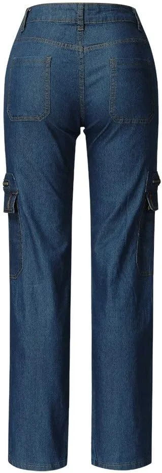Женские джинсы Mid Waist Wide Leg Cargo с карманами на молнии и потертостями — фото 2