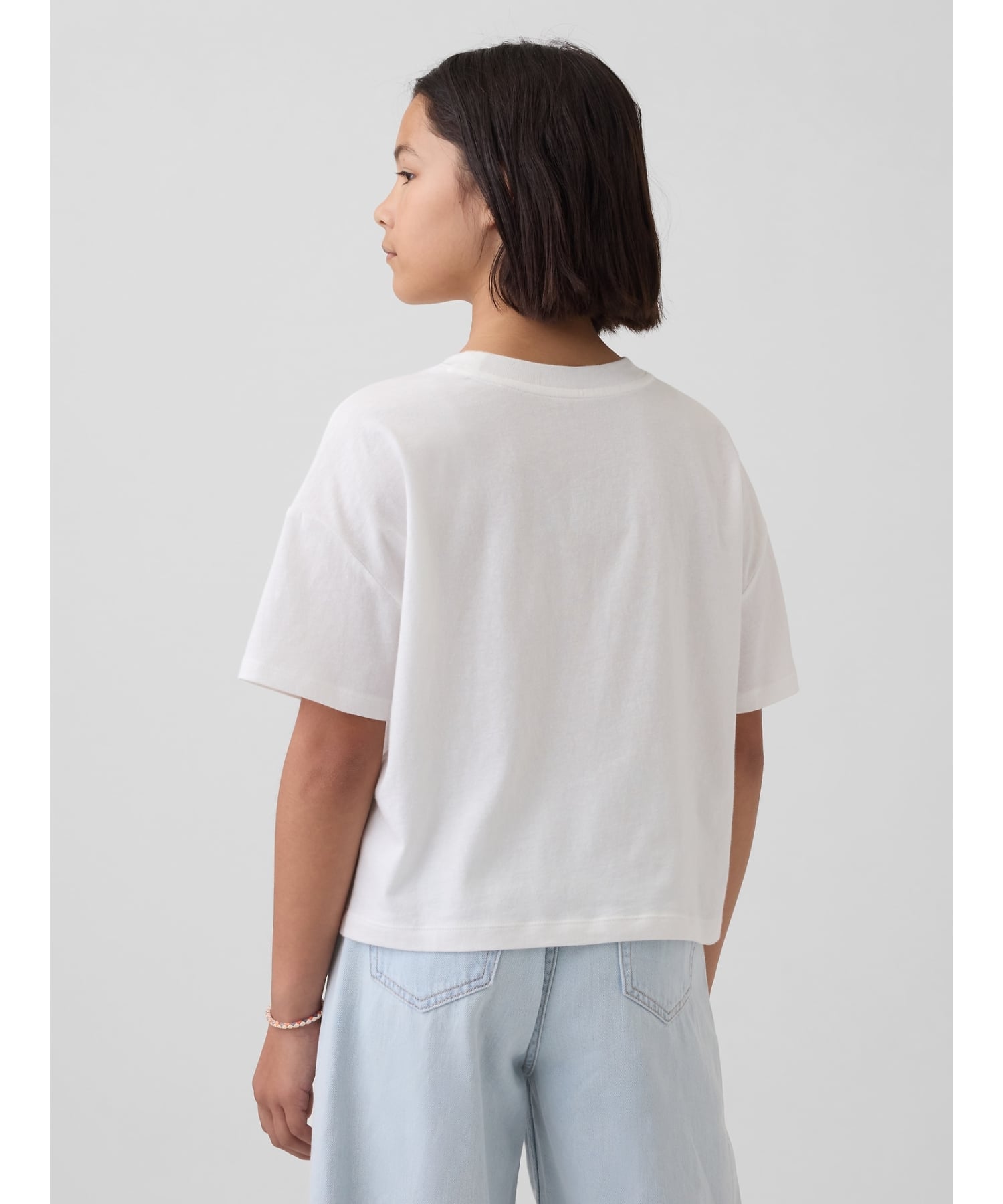 (K) Укороченная футболка оверсайз с логотипом GAP (детская), NEW_OFF_WHITE — фото 2