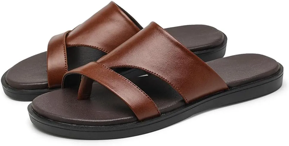 

Мужские сандалии из натуральной кожи для улицы, модные мужские шлепанцы Abborora, коричневый