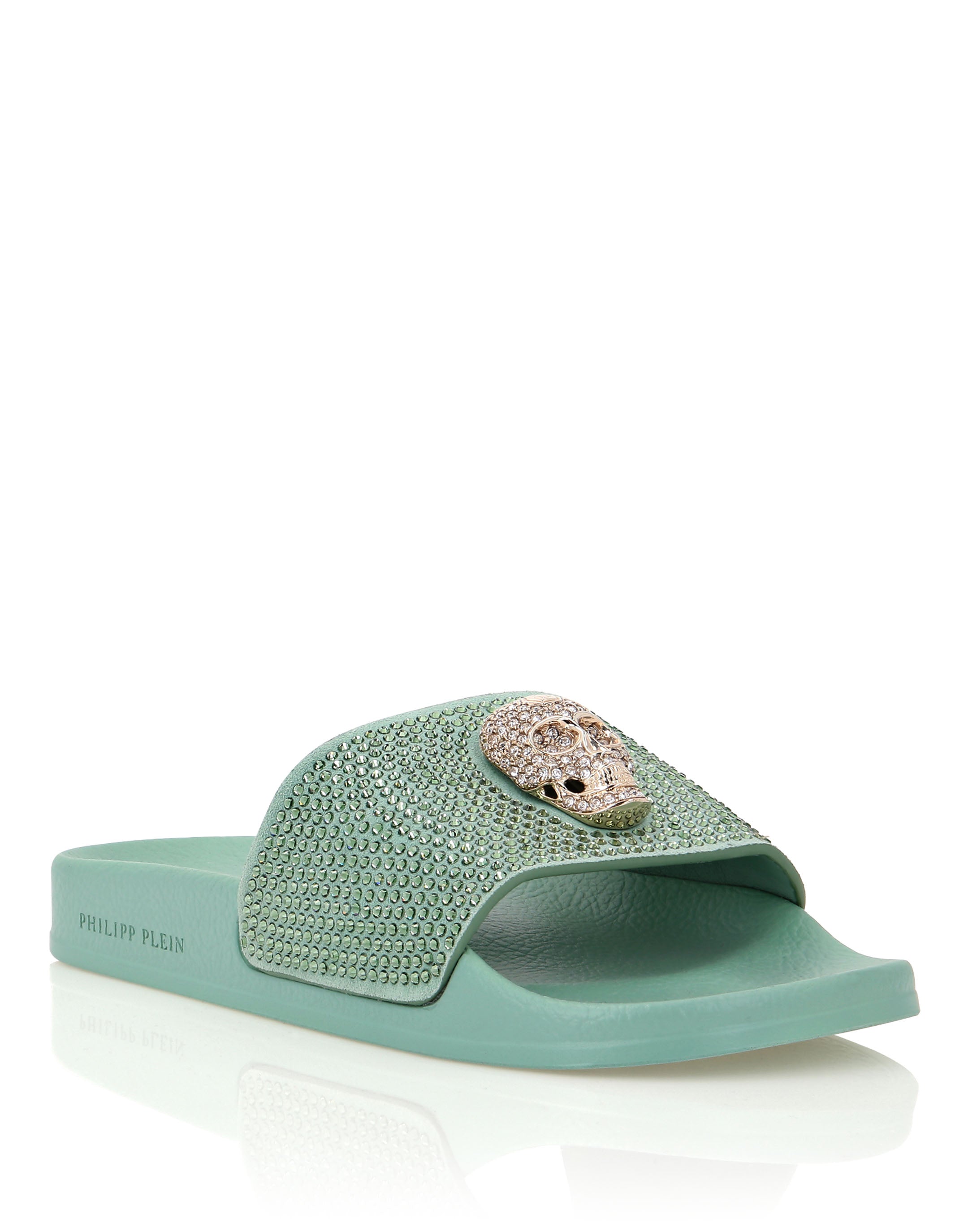 Сандалии на плоской подошве с черепом и кристаллами PHILIPP PLEIN, Turquoise