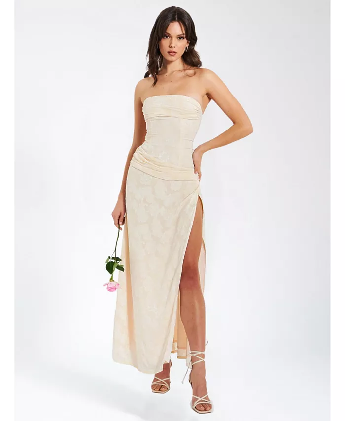 

Женское платье макси Xatia Off-White с высоким разрезом и жаккардовой текстурой Miss Circle, коричневый/бежевый
