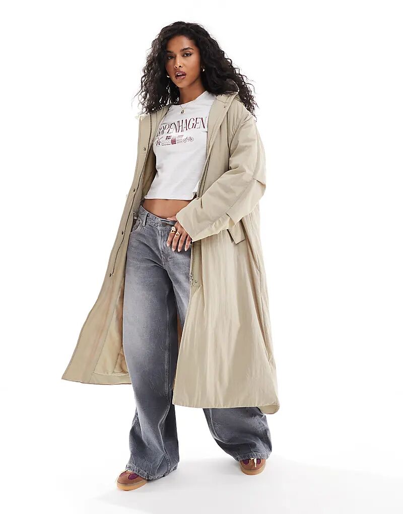 

Чистый удлиненный пуховик с капюшоном в цвете ледяной серый ASOS DESIGN