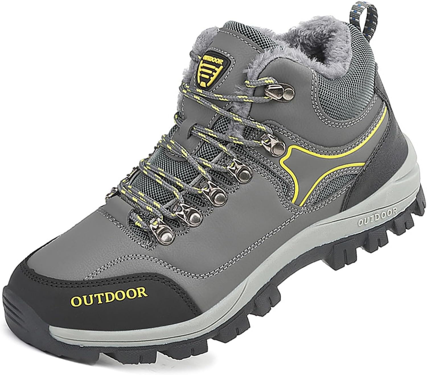 

Мужские походные ботинки зимние теплые с меховой подкладкой водонепроницаемые нескользящие утепленные наружные хлопковые снежные ботинки для походов Generic, серый