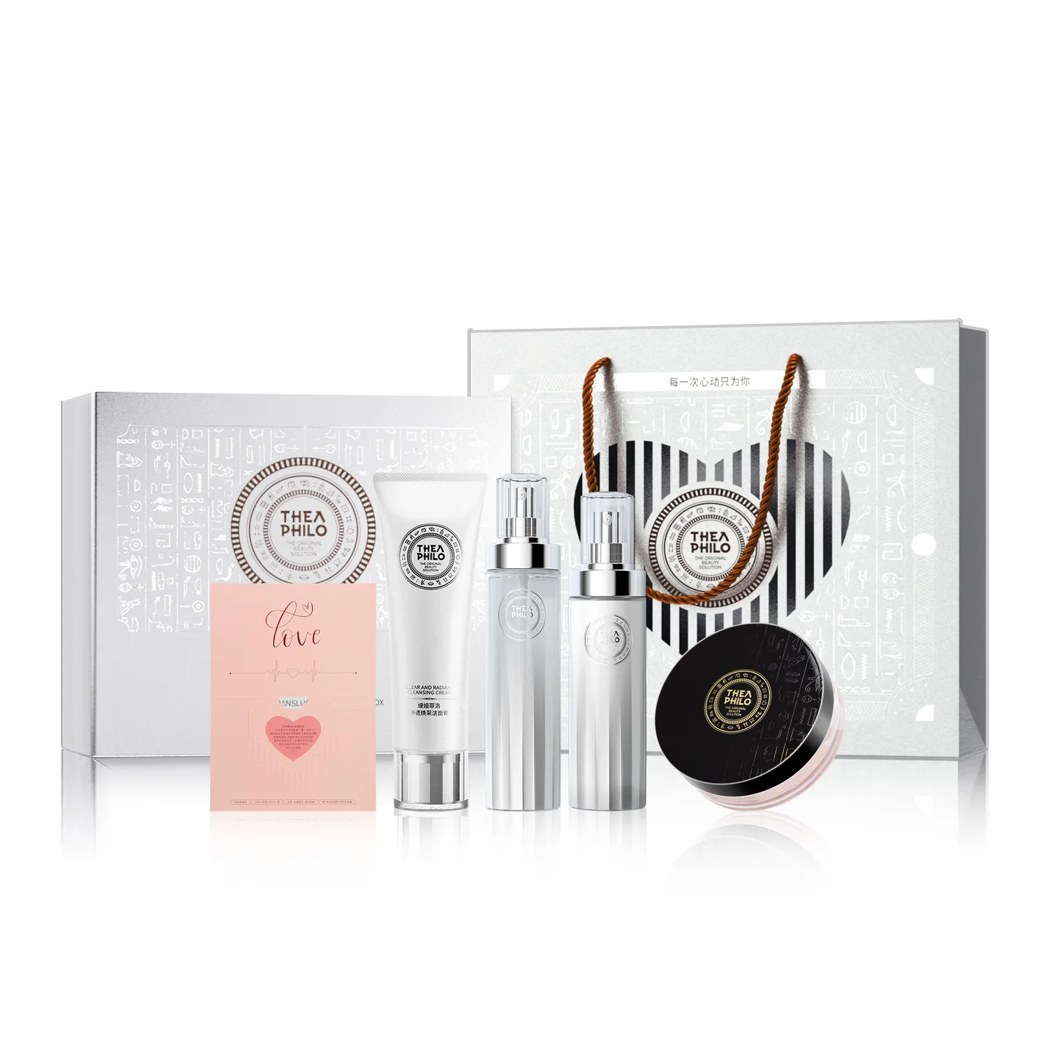 THEA PHILO Набор для ухода за кожей Romantic Heartbeat Box Limited Edition, Romantic Heartbeat Box[Four-Piece Set-Water+Lotion+Cleanser+Shimmering Loose Powder]