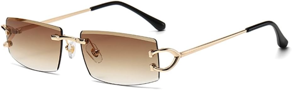 

Солнцезащитные очки без оправы для женщин, металлические солнцезащитные очки для мужчин, защита от УФ-излучения UV400, женские солнцезащитные очки VFDHN, Gold With Brown