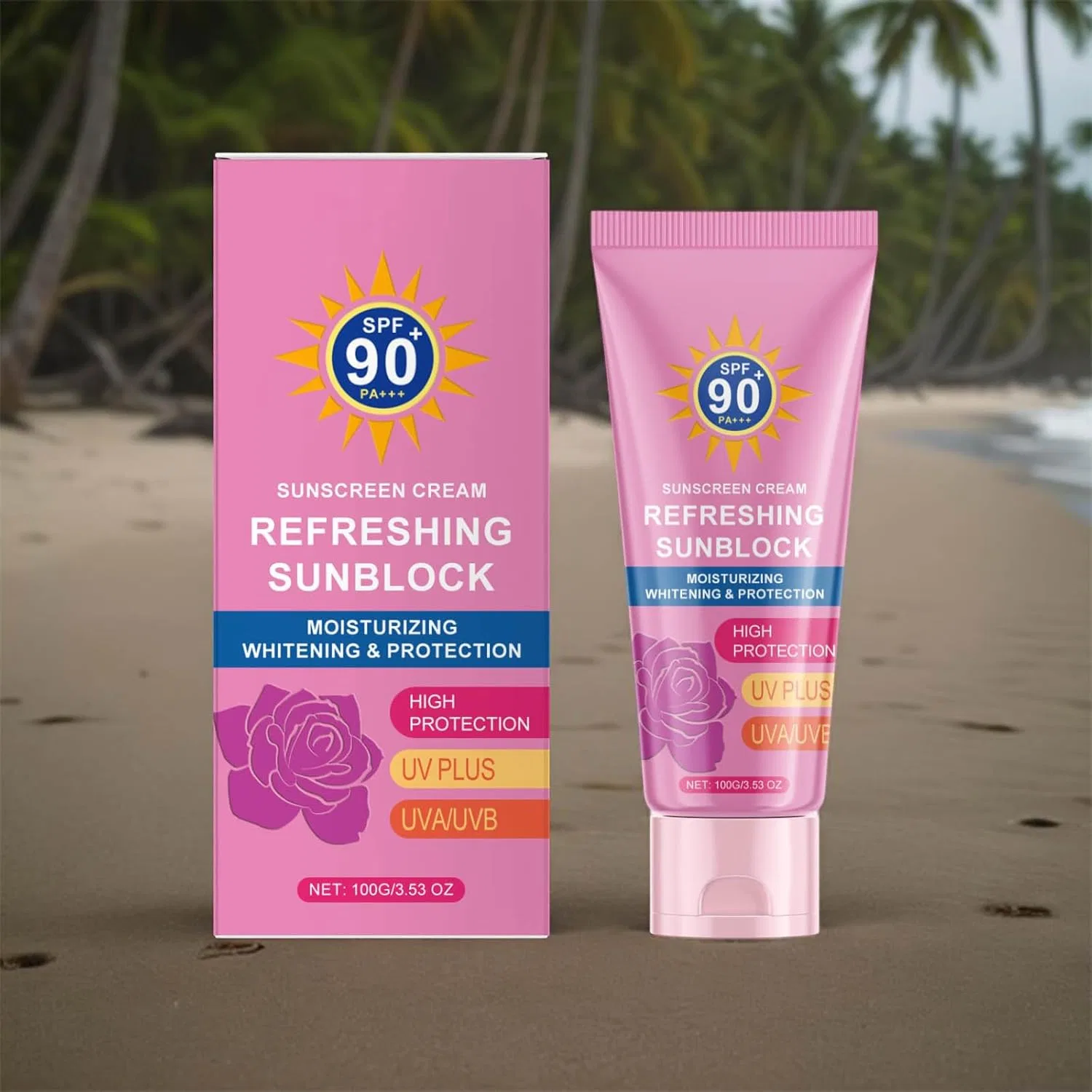 Солнцезащитный крем для лица Illuminating Sunscreen 90+ Care Barrier, 60 мл, розовый Generic — фото 2