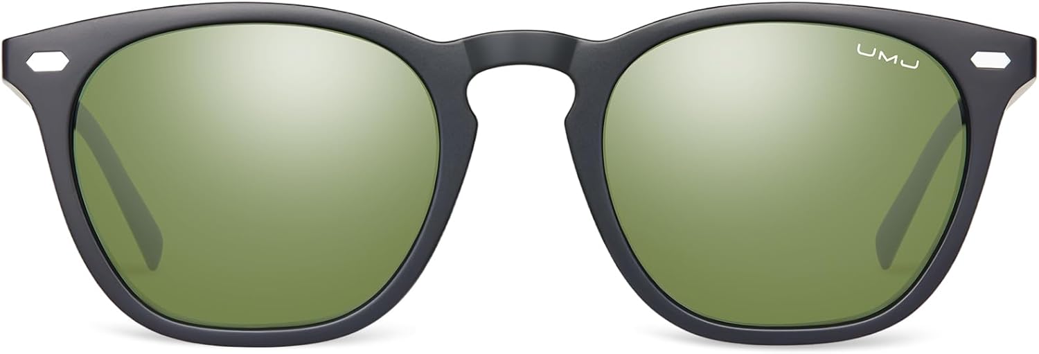 

Поляризованные солнцезащитные очки для женщин - квадратные очки в стиле "вайфарер" с черепаховой оправой и защитой от УФ-излучения UMJ, Sand Black Frame/Dark Green Lenses
