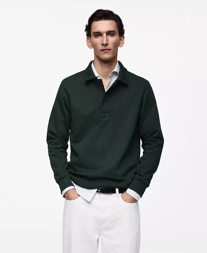 

Мужская хлопковая поло-толстовка Slim-Fit MANGO, зеленый