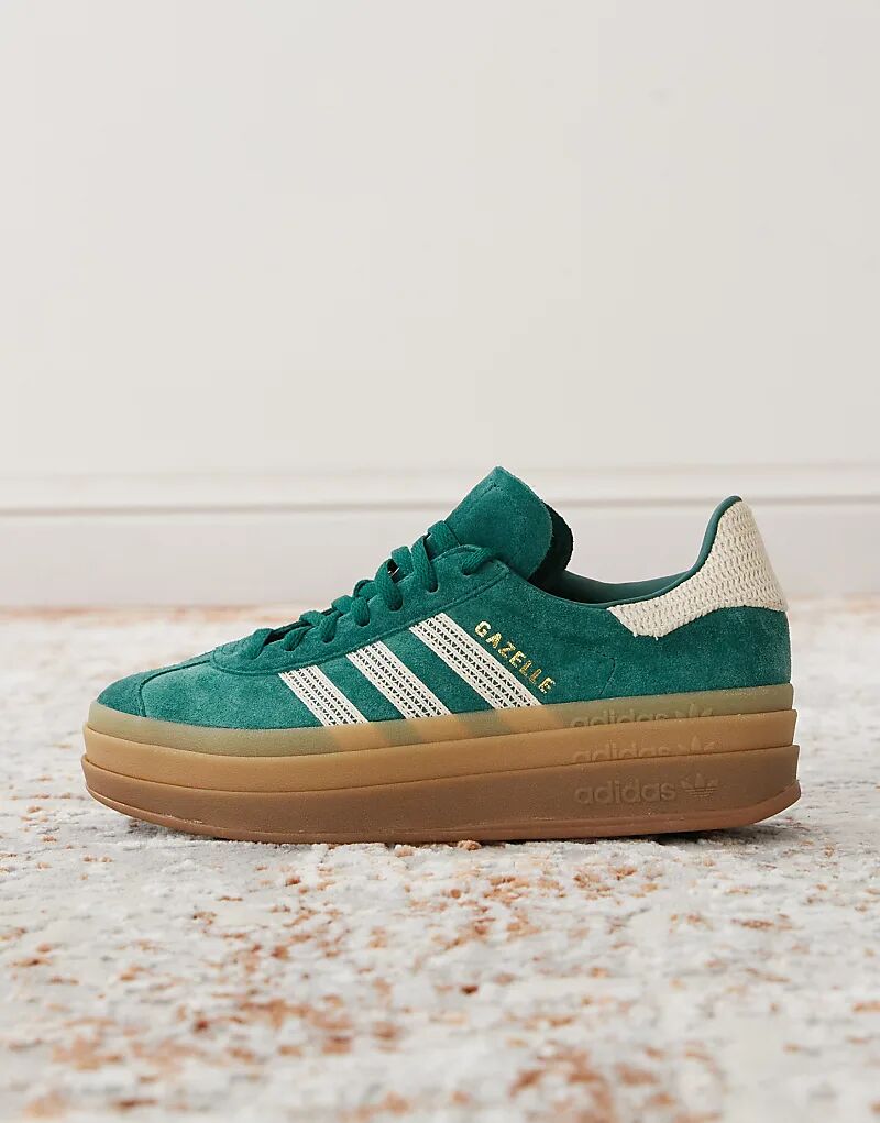 Кроссовки Gazelle Bold на платформе зеленого и белого цвета adidas Originals — фото 2