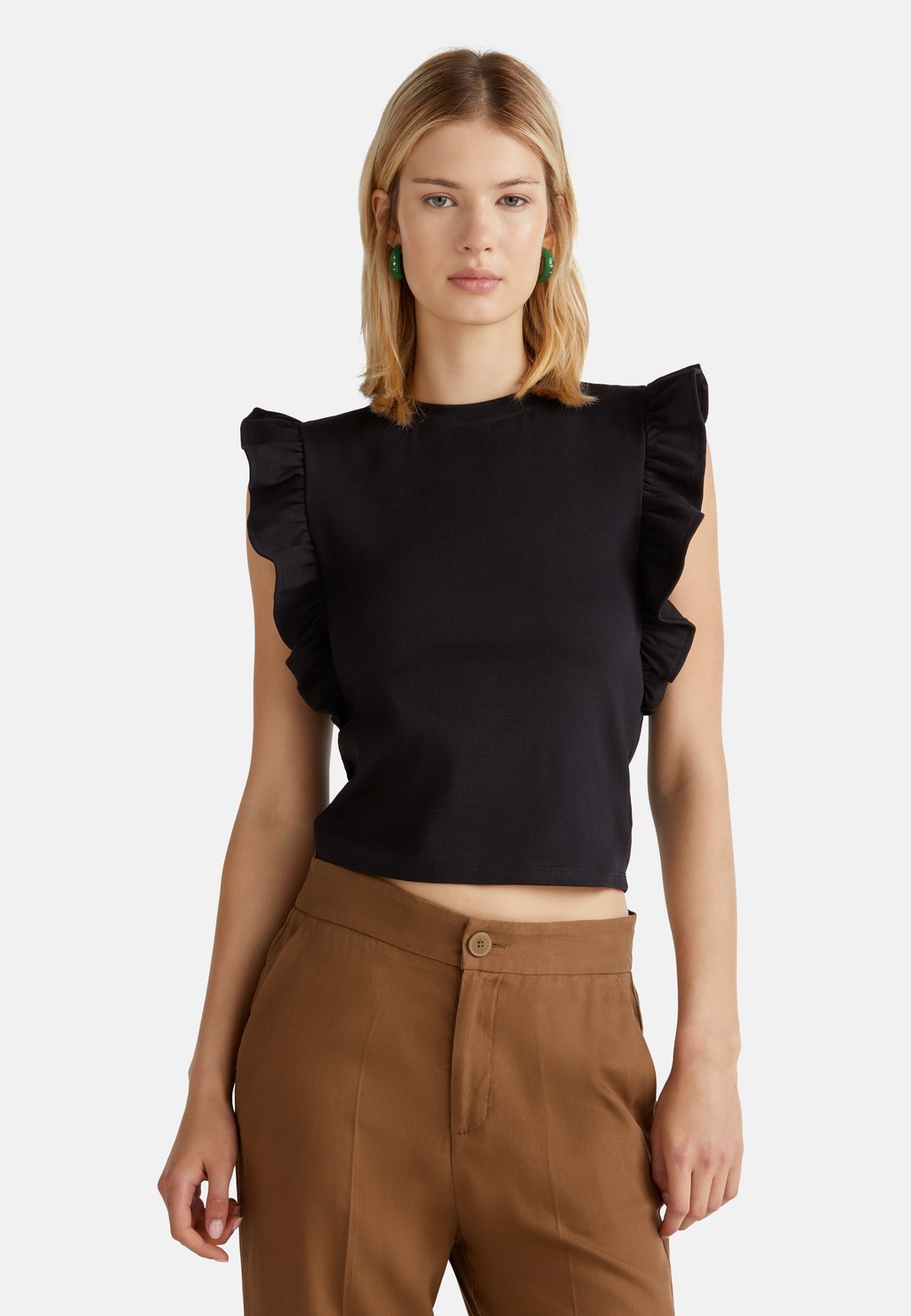 

Футболка с принтом SLIM FIT WITH ROUCHES United Colors of Benetton, черный