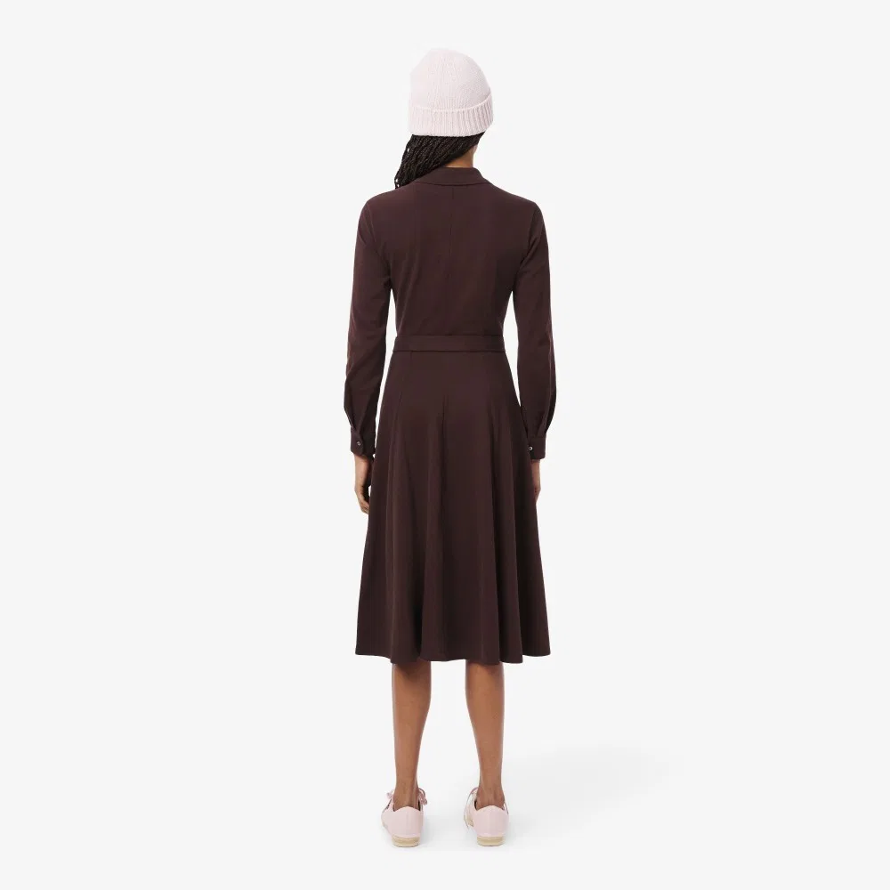 Платье-поло Lacoste с расклешенной юбкой, бордовый