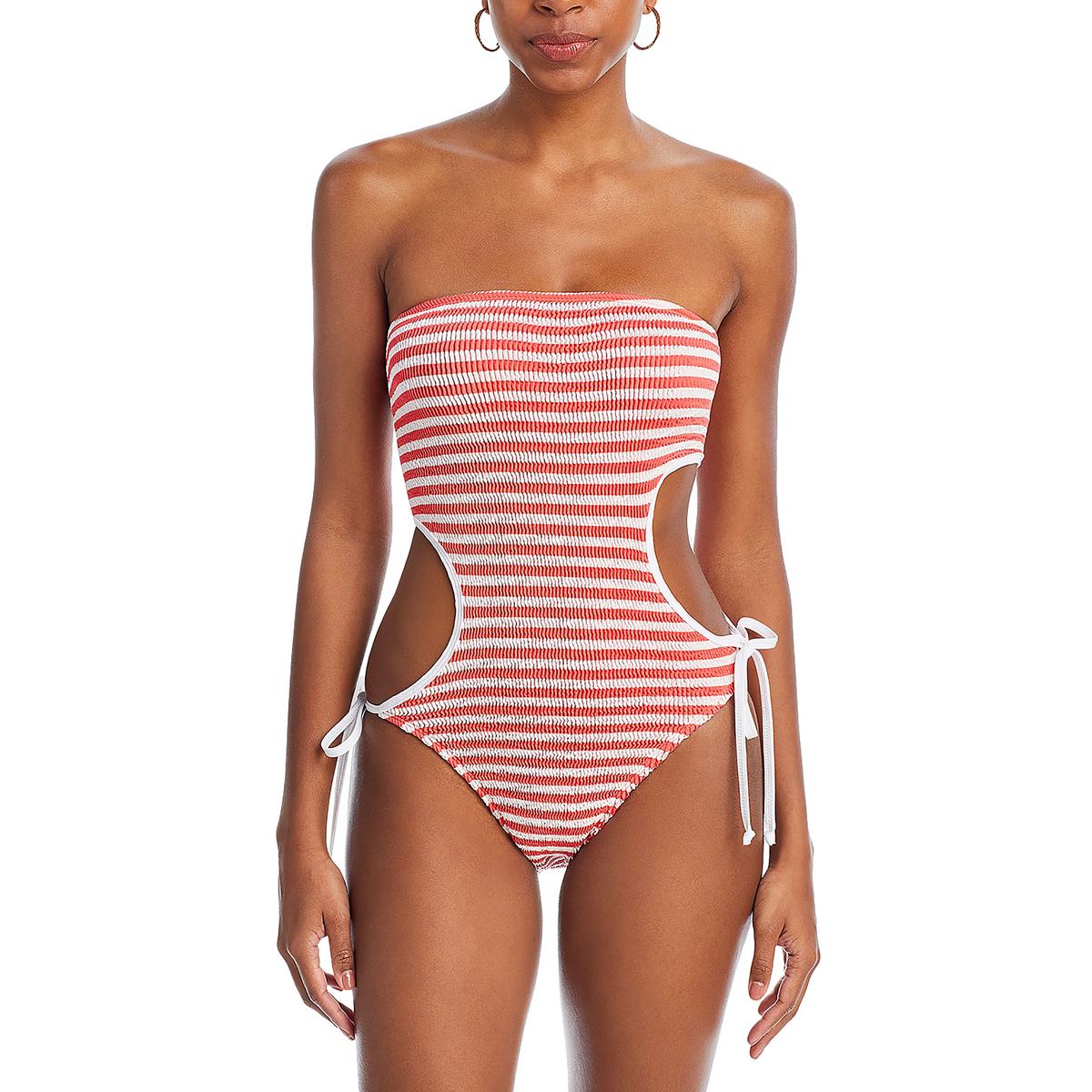 

Женский ребристый нейлоновый слитный купальник Seadream Maillot Cleonie, цвет white/coral stripe