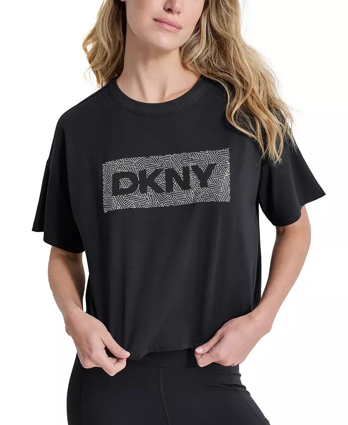 

Женская хлопковая укороченная футболка с принтом из стразов DKNY, мультиколор