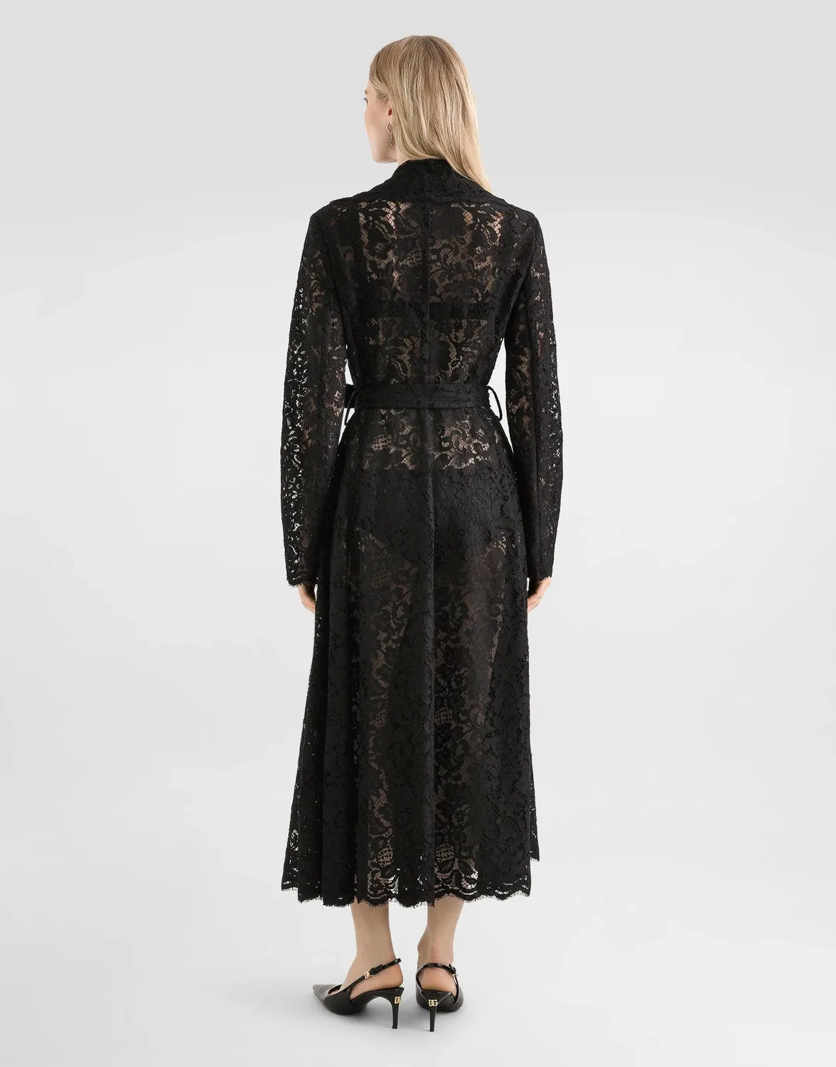 Длинное двубортное пальто из кружева кордонетто DOLCE & GABBANA, черный — фото 3