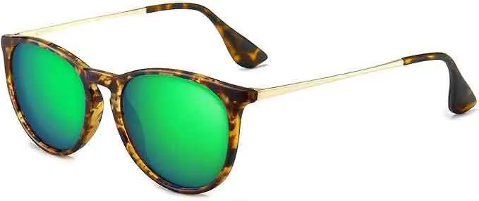 

Винтажные круглые солнцезащитные очки для женщин и мужчин в классическом ретро-дизайнерском стиле Generic, Polarized Green Mirror Lens/Amber Frame(matte Finish)