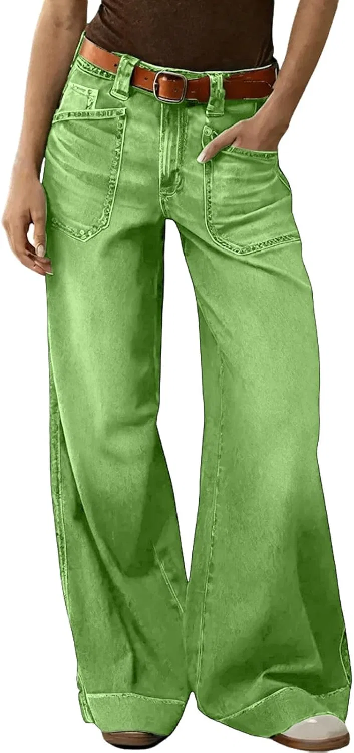 Джинсы wide leg, Y2K, A07 Light Green — фото 4