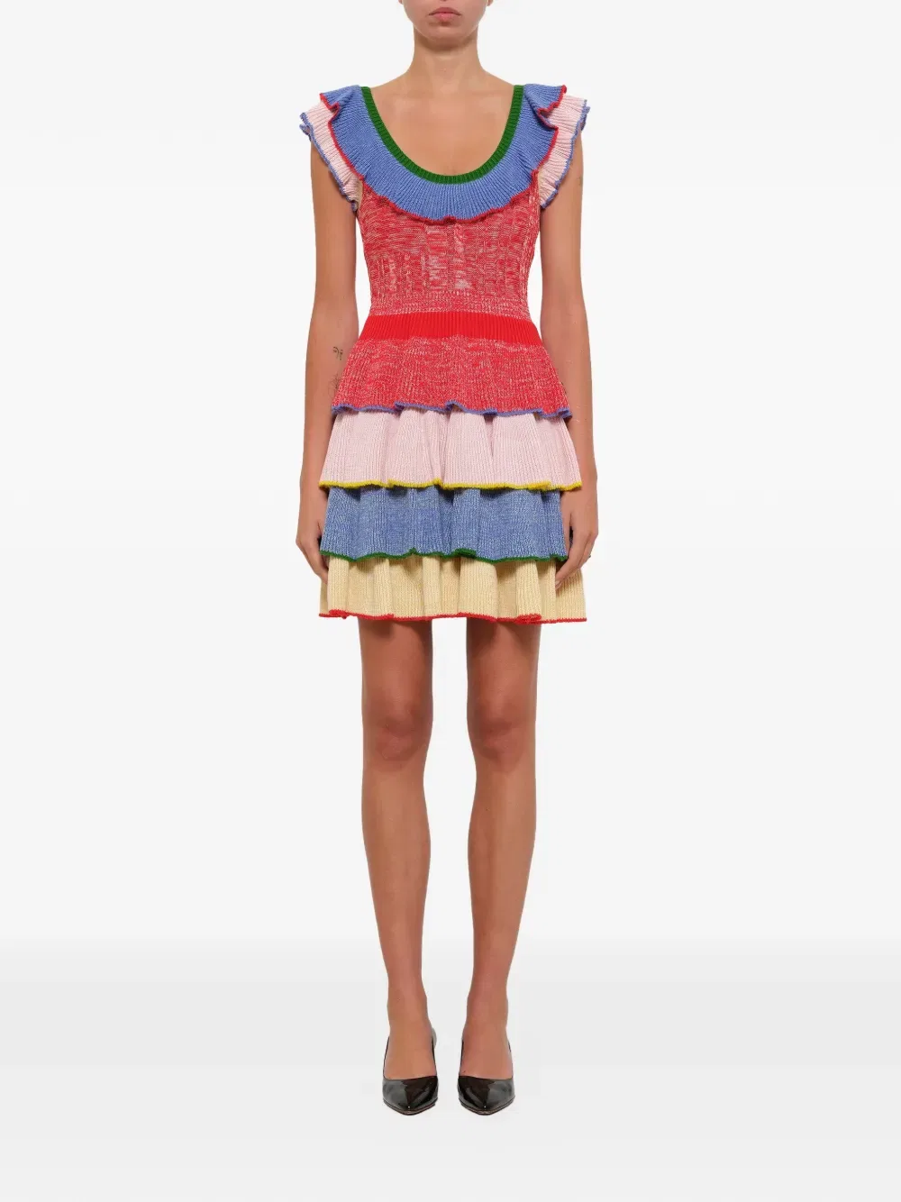 Вязаное многоярусное мини-платье Alexander Mcqueen, мультиколор — фото 2
