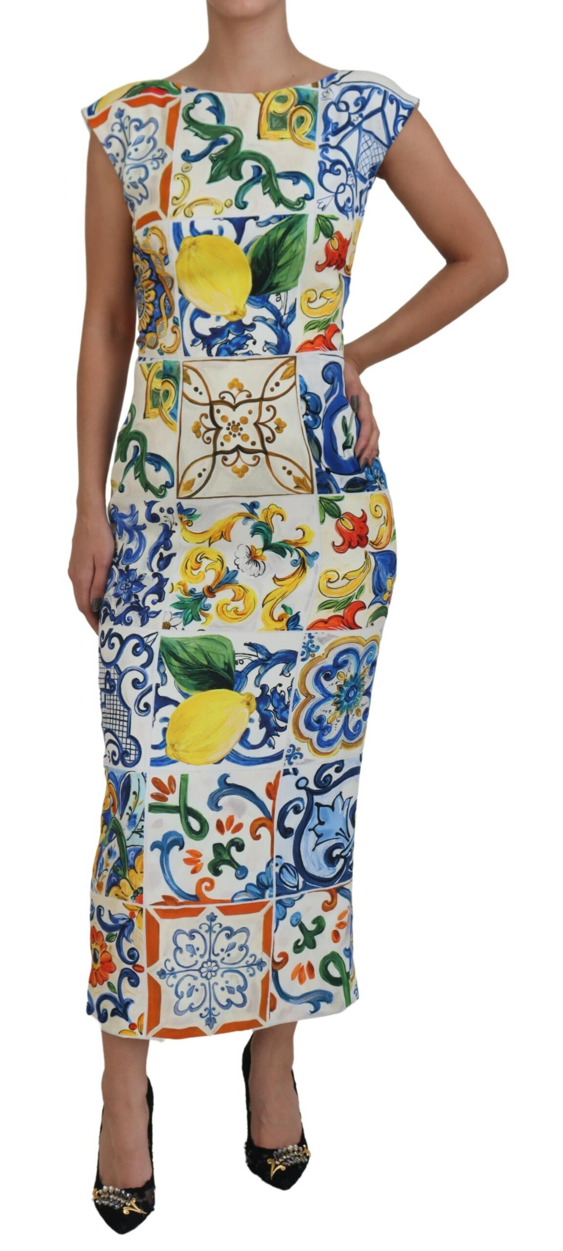 

Платье миди майолика элегантность Dolce & Gabbana, белый