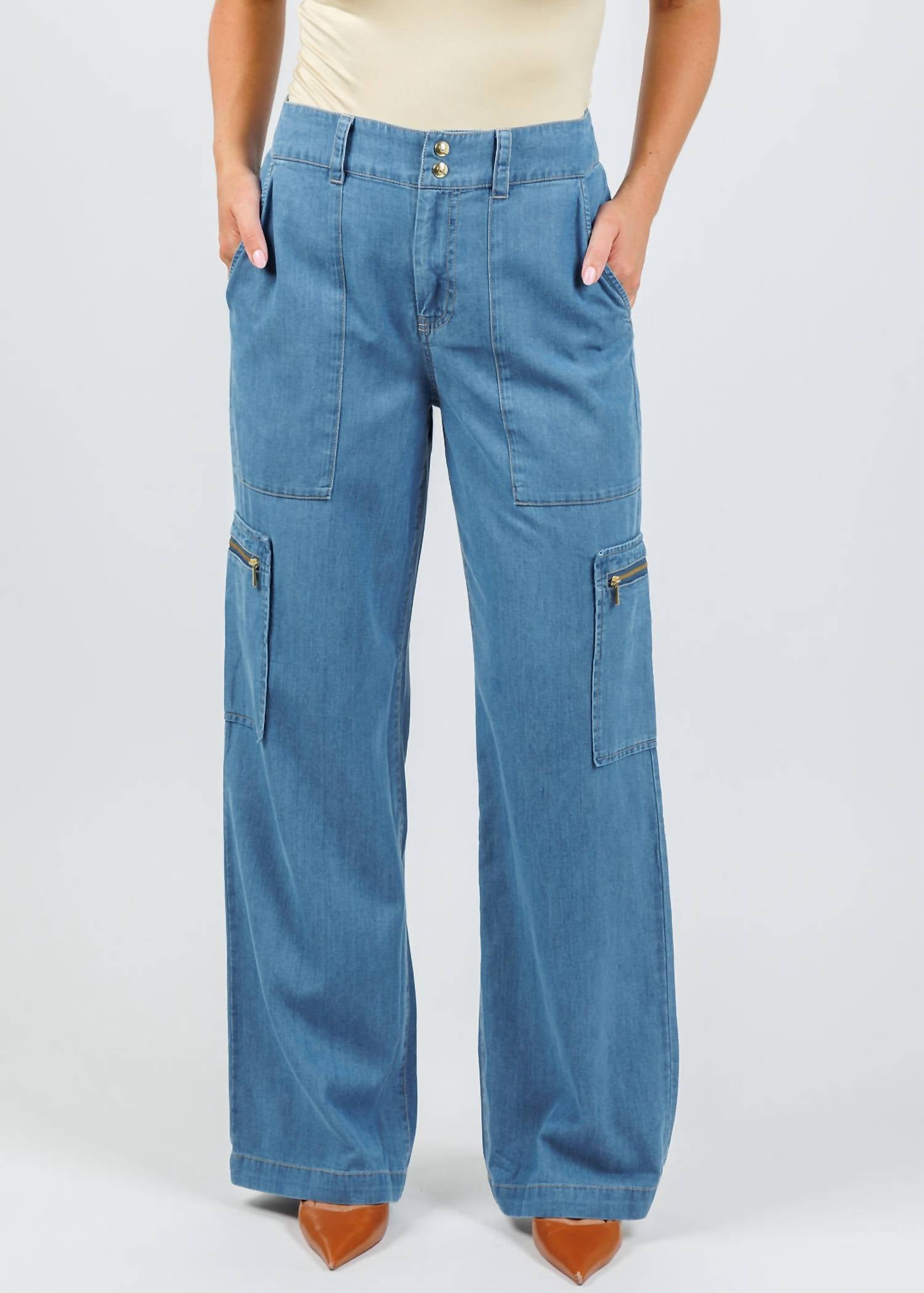 

Брюки-карго Danni Denim средней степени стирки Hinson Wu, Medium Wash