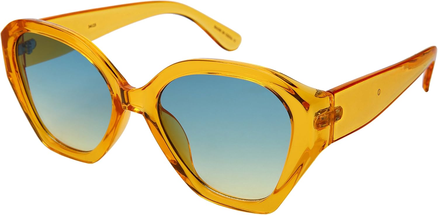 

Солнцезащитные очки Edge I-Wear для женщин, геометрический дизайн, широкие дужки, пластиковые, с плоскими линзами, артикул 34123-FLOCR-2 (CLOR.gnyl) EDGEIWEAR, Clear Orange Frame/Green-yellow Lens