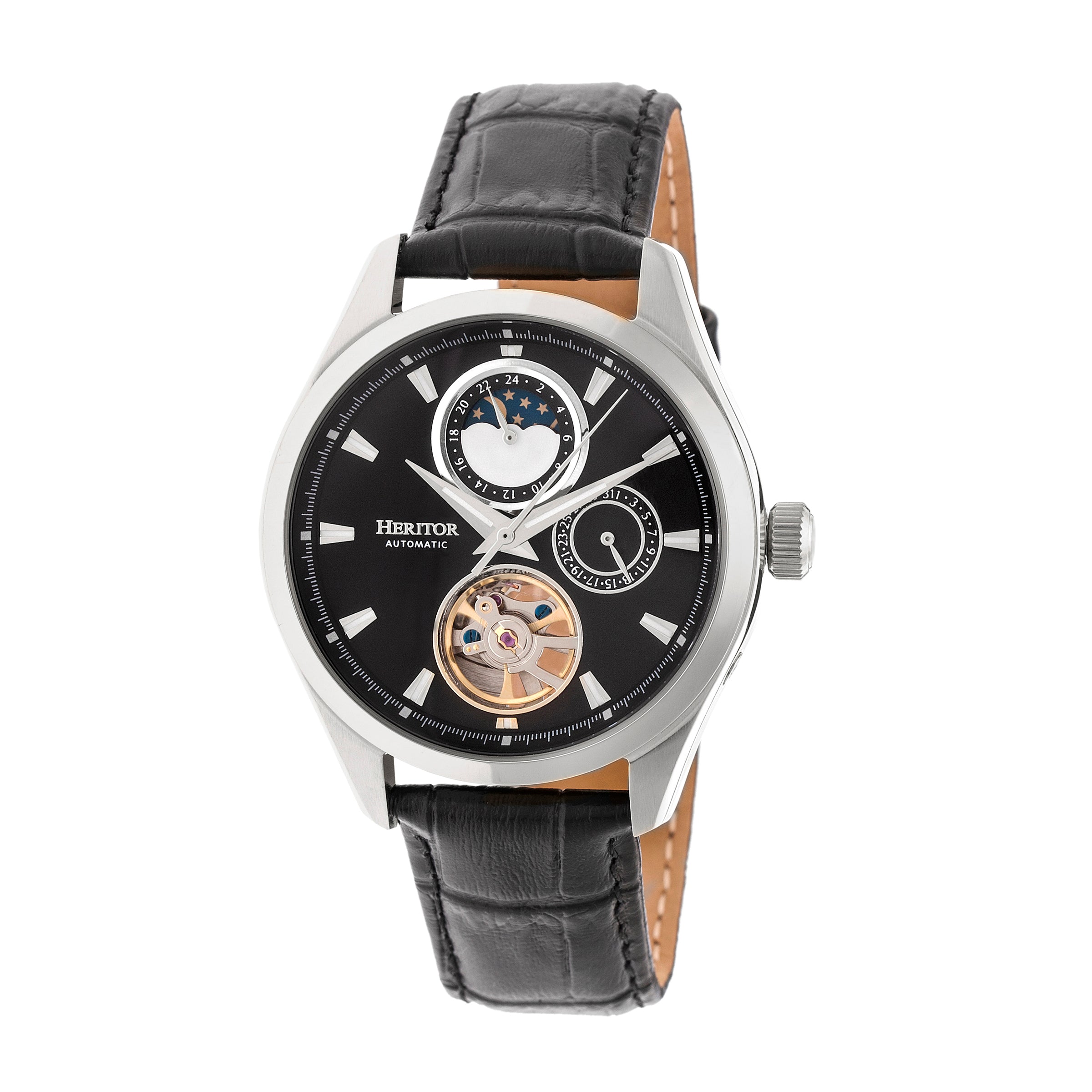 

Часы Sebastian Semi-Skeleton с кожаным ремешком Heritor Automatic, серебряный