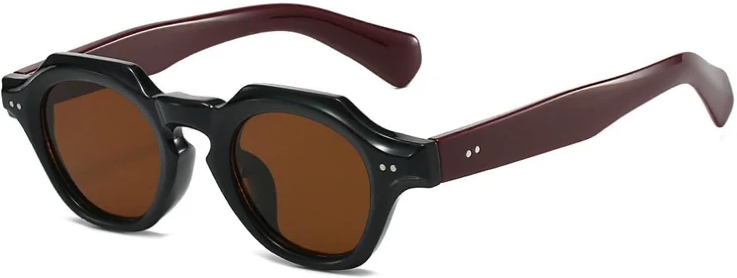 

Модные солнцезащитные очки в форме маленького многоугольника для женщин, ретро-очки с заклепками, солнцезащитные очки UV400 для мужчин, красно-синие солнцезащитные очки TKKTLLT, Black Dark Red Tea